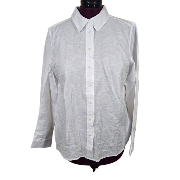 Women's J. Crew White Linen Blend Button Up Dress Shirt | Size Large - Picture 1 of 9